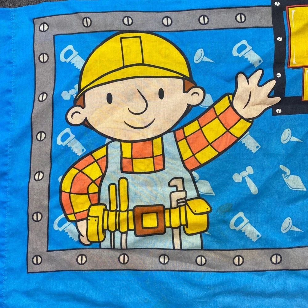 Bob the Builder Pillowcase Standard Kids Blue‎ Vintage 2001 Scoop Pilchard Cat